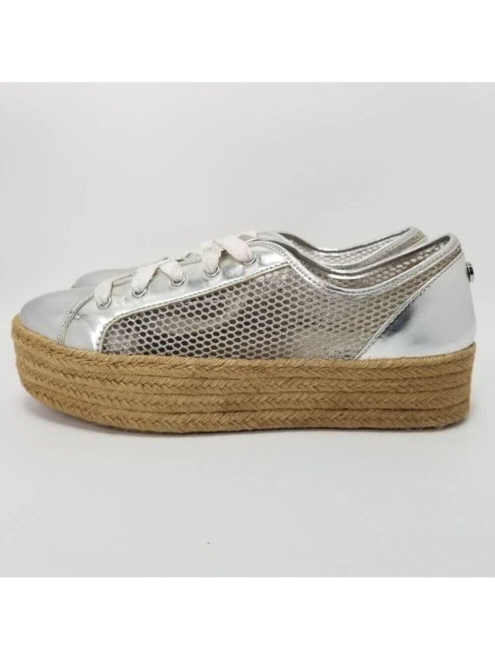 Steve Madden Mars Espadrilles Platform Silver Mesh Sneakers Lace Up Low Top 10B - Picture 2 of 11